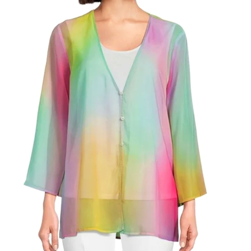 SLIM FACTOR Investments RAINBOW PASTEL CHIFFON Tunic Blouse Top Tank Lined SZ L